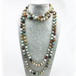 ST0317 2016 Hottest Handmade Long Necklace 72 inches knotted Amazonite necklace Popular amazonite stone Jewellery