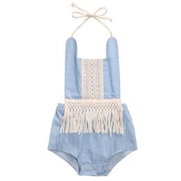 Cute Newborn Baby Girls Clothes Tassel Jeans Denim Romper 2018 Summer Sleeveless Backless Romper Jumpsuit Outfit Sunsuit One-Piece Clothing