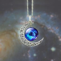 Starry Moon Outer Space Chain Crescent Necklace Silver Gemstone Pendant Statement Necklace Jewellery iMix Models 12 Design DHL