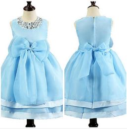 Custom Made Hot Ball Gown Tea-length Organza Neck Sequined Sleeveless Jewel Flower Girl Dress Pageant Dresses First Communion Dresses