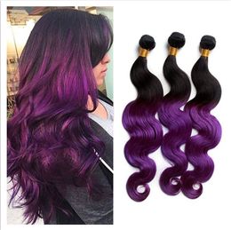 Virgin Malaysian Human Hair 1B Purple Two Tone Hair Bundles Body Wave Wavy Dark Roots Purple Ombre Malaysian Hair Wefts Extensions 3Pcs Lot