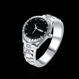 2017 hot sale plated 925 Silver Promise Ring Fashion Watch Shape Zircon Rings Silver Plated for Man Women size US6-11