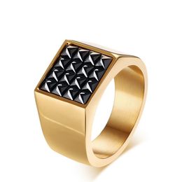 Stainless Steel IP Gold Plated High Polished Cubic Zironia Men Ring Fashion Jewellery Rings Accessories Gold Size 8-12