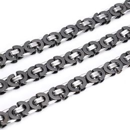 New Arrival 24'' Men's Jewellery Black Silver High Quality 316L Stainless Steel Flat Byzantine Link Chain Necklace 10mm Wide