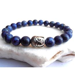 SN0569 Fashion 8mm Lapis Lazuli Beads Bracelet Buddha bracelet Men Strechy bracelet buddhist Yoga Mala bracelet