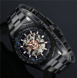 Free shipping hot sale WINNER Skeleton watches for men mechanical men's sport watch all black WN05