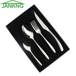 JK Home 4Pcs/ Lot Stainless Steel Flatware Set Gift Box Wedding Steak Knives Fork Spoon Cutlery Set Dinnerware Silverware Sets