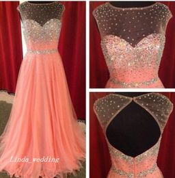 Sparkles Pink Prom Dress Beautiful Beaded Backless Long Tulle Women Special Occasion Dress Evening Party Gown