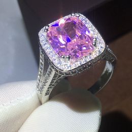 Luxury Jewellery Cushion cut 10ct Diamonique zircon stone White Gold Filled Engagement wedding band ring for women men Gift