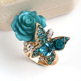 Flower Adjustable Rings for Women Fashion Butterfly Elegant Jewellery Ruby Rings Bague Femme Wedding Cocktail Party Rings