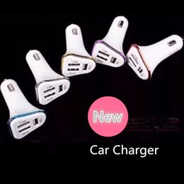 5V 4.1A 3 USB Car Charger New Design Elegant White Body Colorful Frame Car Charger Adapter Universal For SamsungS8plus S8 Tablet PC MP3