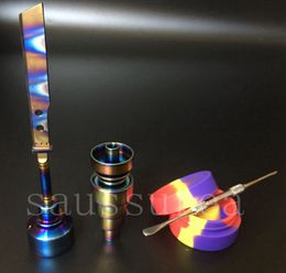 Tool Set Anodized Colourful Domeless Gr2 Titanium Nail Rainbow Carb Cap Dabber Slicone Jar for Glass Water Pipes