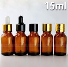 15ml Amber Glass Bottles With Dropper 1/2 OZ Amber Small Sample Vial Essential Oils Bottle With Black/Gold Cap Free Shipping