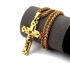 -Hip hop para hombre 18 K chapado en oro Jesús Cruz Medalla colgante Collar Hip hop Rap Crucifixio de oro Colgante 24 "Collar de cadena cubana Joyería de los hombres