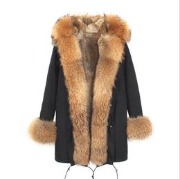 Live pictures Jazzevar brand brown fur liner black cotton long jackets with brown fur trim hoody