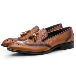 Crocodile Grain brown black loafers formal mens casual genuine leather dress shoes