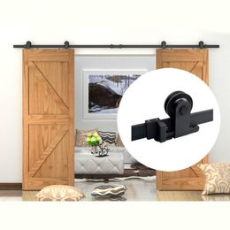 4 -10FT Rustic Steel Black Top Mounted Double Wood Door Antique Interior Sliding Barn Door Hardware Track Carbon Steel Set