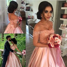 Sparkly Off Shoulder Ball Gown Wedding Dresses Beaded Appliques Lace-Up Backless Bridal Wedding Gowns Elegant Satin Long Wedding Dress