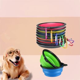 New Silicone Folding dog bowl Expandable Cup Dish for Pet feeder Food Water Feeding Portable Travel Bowl portable bowl with Carabiner IC801