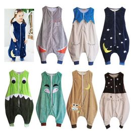 Cute 7 styles baby jumpsuits Rompers cartoon kid baby sleeping bag sleeveless vest zipper flannel straddle sleeping bag kid384