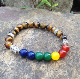 SN0392 Lucky Mala Buddha Bracelet 7 Chakra bead bracelet red agate yellow green stone lapis lazuli bracelet for women