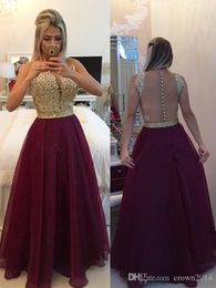 Sexy Burgundy Prom Dresses 2023 Chiffon Lace Scoop Neck A-line Floor-Length Illusion Back Beaded Covered Buttons Evening Gowns Real Picture