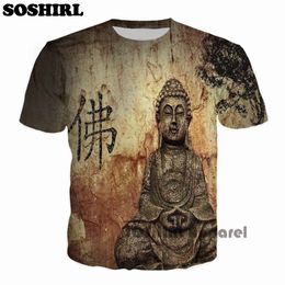 Wholesale- SOSHIRL Buddha Full Print T Shirt Novelty Short Sleeve Tee Tops Man Punk Outfit Masculine Streetwear T-Shirt Man Casual T Shirts