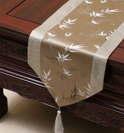 -Elegant Bamboo Patchwork Table Runner Luxo Estilo Chinês Brocado De Seda Pano De Mesa De Café High End Mesa De Jantar Almofadas De Proteção 200x33 cm