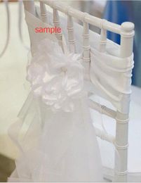 2015 Ruffles White 3D Flower Organza Romantic Beautiful Chair Sash Chair Covers Wedding Decorations Wedding Supplies Sample G01