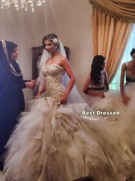 Nova renda sereia vestidos de casamento catedral trem sexy querida vestidos de noiva sem costas plus size árabe primavera noivas vestido 388