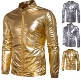 New Arrival Fashion Nightclubs Jacket Gold Silver Cool Motorcycle Street Style Outerwear Zipper Jackets for Men
