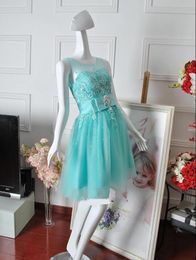 Custom Made Cheap Jewel Real Photos Bridesmaid Dresses Short Knee Length Bow Applique with Silver Beadings Tulle Wedding Party Gowns