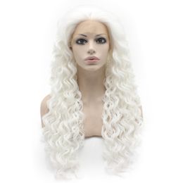 26inch Extra Long Curly White Heat Resistant Fiber Lace Front Synthetic Wig