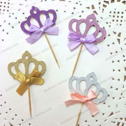 Wholesale- Cupcake Topper Princess Crown Design,30pcs Glitter Cup Cake Topper Decoration for Wedding Party,Girl Birthday Party