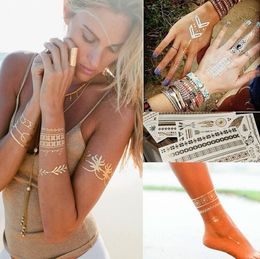 Body Art Paint tattoo tats Glitter gold tattoo stickers Metal temporary flash tattoos Arabic Henna Tattoo Tats Waterproof Tattoo Sticker