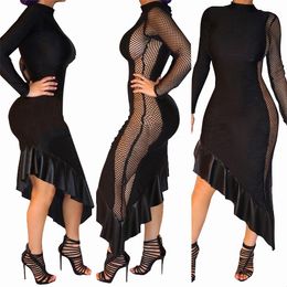 Goods In Stock European Sexy Just Long Sleeve Night Club Maxi Dress Lace Women Clubwear Womens Dresses Black Cocktail Clothes