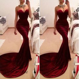 Free Shipping Burgundy Wine Red Velvet Prom Dress New Sheath Sweetheart Sleeveless Slim Long Formal Party Gown