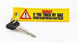 WARNING! Key Tag Removeing Safety Pin May Allow Rocket Ignition Embroidery Motor Cycle Keychain 13 x 2.8cm 100pcs lot