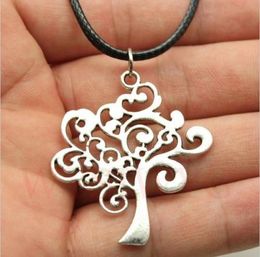 12pcs Fashion Tibetan Silver Pendant Tree Necklace Choker Charms Black Leather Cord