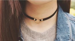 Punk Japan Leather Chokers Fashion Simple 2 layered Collar Necklaces for Women Circle Clasps Charms Korean Jewellery Free Shipping