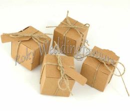 FREE SHIPPING 100PCS 2" Kraft Favors Boxes W/ Tag&Twines Party Favors Wedding Shower Favors(5cmx5cmx5cm)