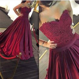 Sexy A-Line Sweetheart Sleeveless Lace Top Evening Dresses Wear Formal Cocktail Party Dress Custom Made Gowns Cheap 2019 Maroon Prom Dresses