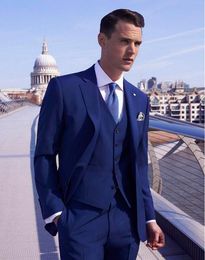 Custom Made High Quality Slim Fit Groom Tuxedos Groomsmen Mens Wedding Prom Suits BLUE Side vent (Jacket+Pants+Vest)
