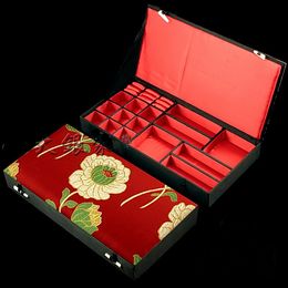 T GG Boxes Boutique Wooden Decorative Jewellery Set Gift Box for Necklace Bracelet Earring Ring Storage Case Chinese Silk brocade Packaging Box