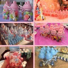 FREE SHIPPING 600PCS Mix Pink/Blue Baby Bottle Candy Boxes Baby Feeding Bottle Wedding Favors and Gifts Box Baby Shower Baptism Decoration