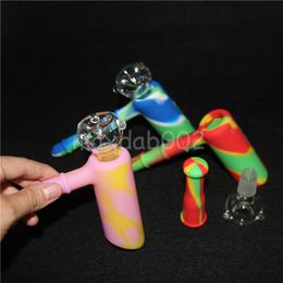 jars Silicone Water Bongs 19mm Joint Smoking Bubbler With Percolator Double Recycler Oil Rig Glass Bowl