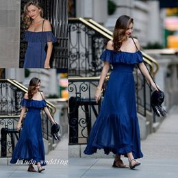 Royal Blue Miranda Kerr Evening Dress New Sexy Off Shoulder Chiffon Long Formal Party Gown Celeybrity Dress