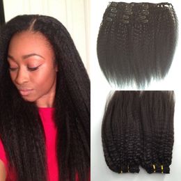 Peruvian 120g kinky straight 4b 4c clip in natural Colour human hair clip in hair extensions 7Pcs/set 8-40inch in stock