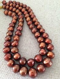 Elegant double strands 12-13MM NATURAL SOUTH SEA CHOCOLATE PEARL NECKLACE 18 inch 19 inch 14k gold clasp