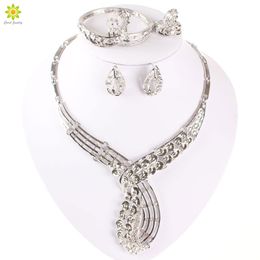 Jewellery Sets Fine African Beads Necklace Bracelet Earrings Rings Set Crystal CZ Diamond Wedding Silver Plated Bridal Accessories